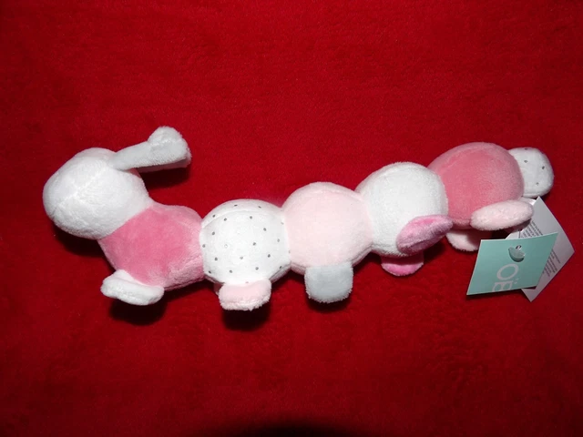 Doudou Peluche Grelot Obaibi Okaidi Chenille Mille Patte Blanc Rose Neuf