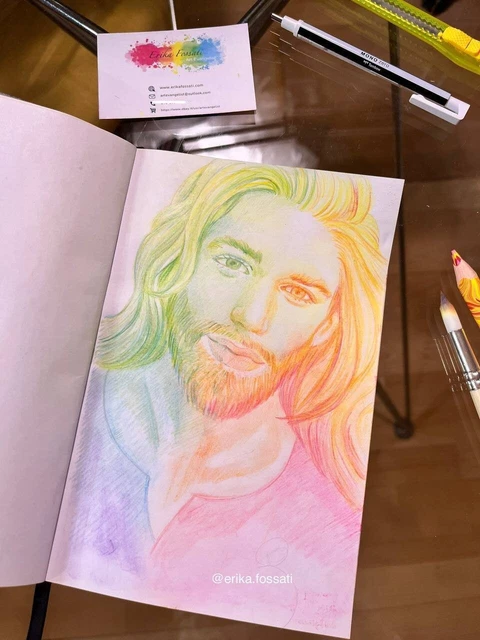 Disegno originale con pastelli multicolore "Gesù. mistero di Luce"