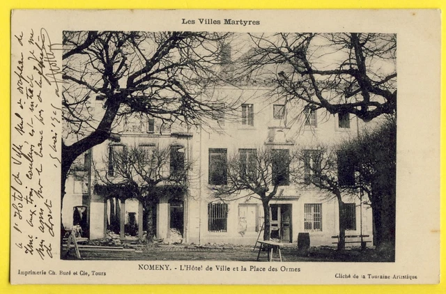 1915 cpa NOMENY Meurthe & Moselle THE CITY HOTEL Destroyed Zinc Flag
