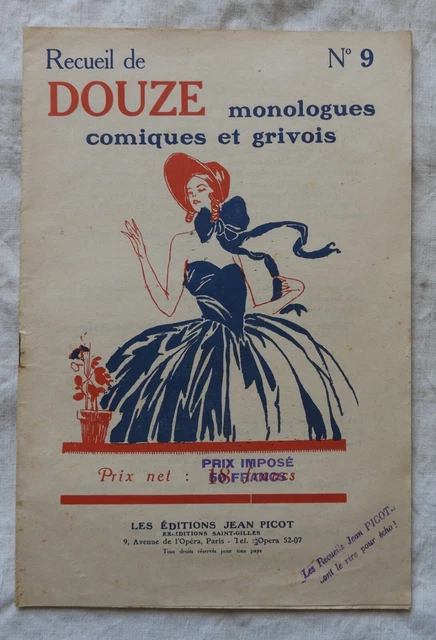 D21/ Recueil de 12 monologues comiques et grivois (Années 30/40) Paroles / Texte