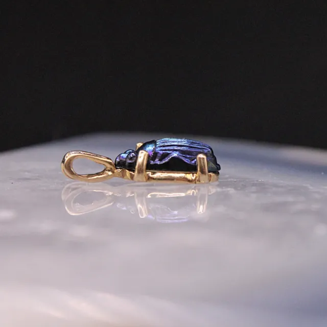 Antique Tiffany Cobalt Blue Gold Iridescent Favrile Art Glass Scarab Pendant 3