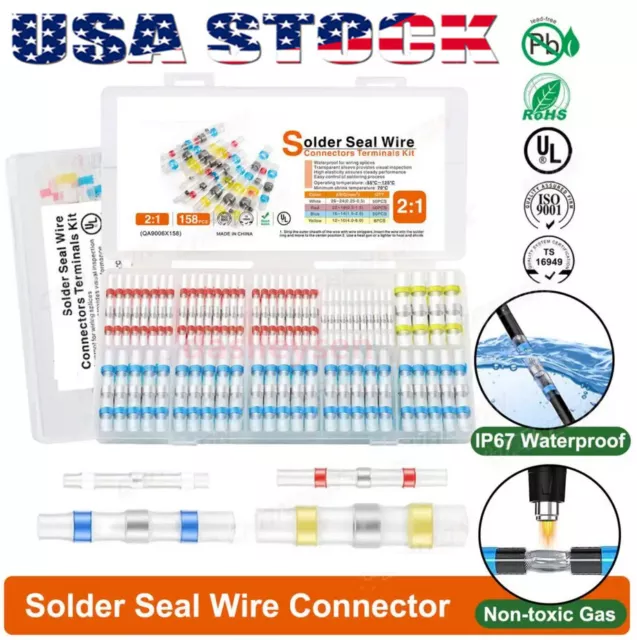 200/100x Solder Seal Sleeve Heat Shrink Butt Wire Connectors Terminal Waterproof