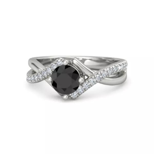 14K White Gold FN 1.75CT Round Cut Natural Black Diamond Twisted Engagement Ring