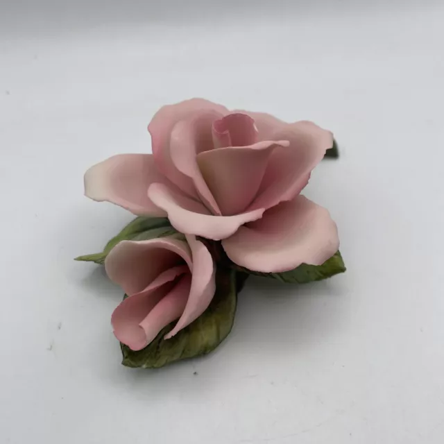 Capodimonte Napoleon Rose Double Stem Bud Porcelain Pink Flower Italy Read