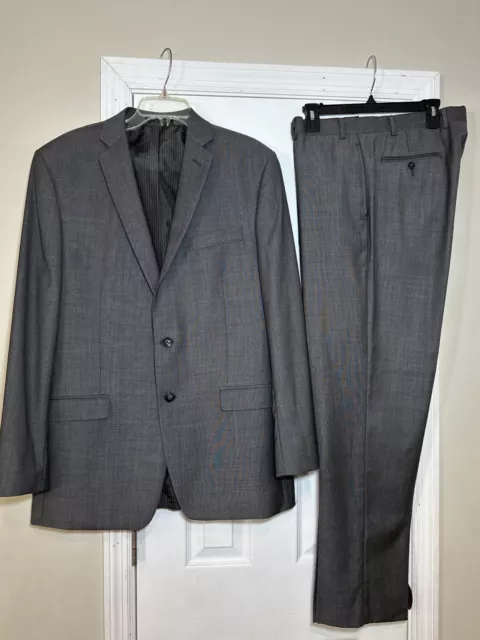 Calvin Klein Mens Slim-Fit Wool Suit GRAY Jacket Size 44L Pants 36x32