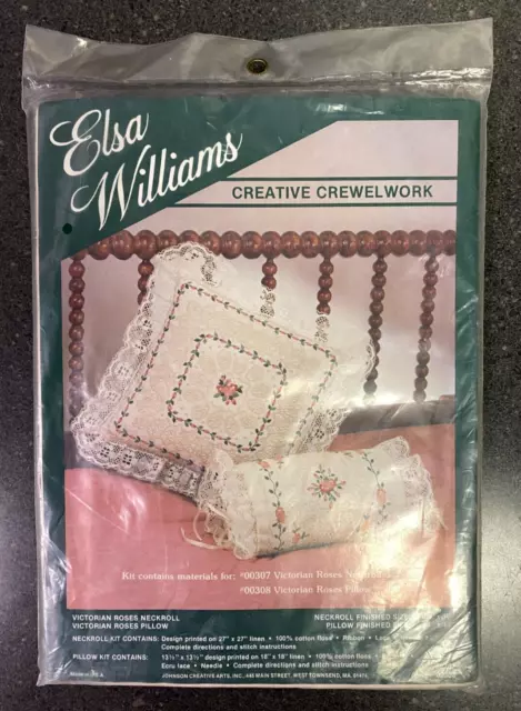 Kit de almohada y collar Elsa Williams Victorian Roses bordado NUEVO