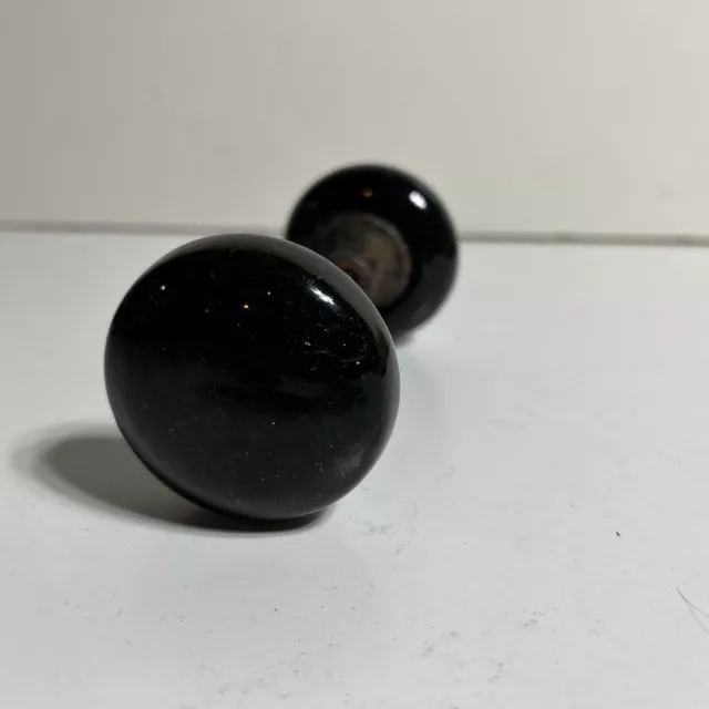 Pair Antique Black Porcelain Door Knobs Victorian Art Deco