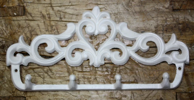 Cast Iron VICTORIAN STYLE Towel Coat Hooks Hat Hook Key Rack Rustic Heart 4 HOOK