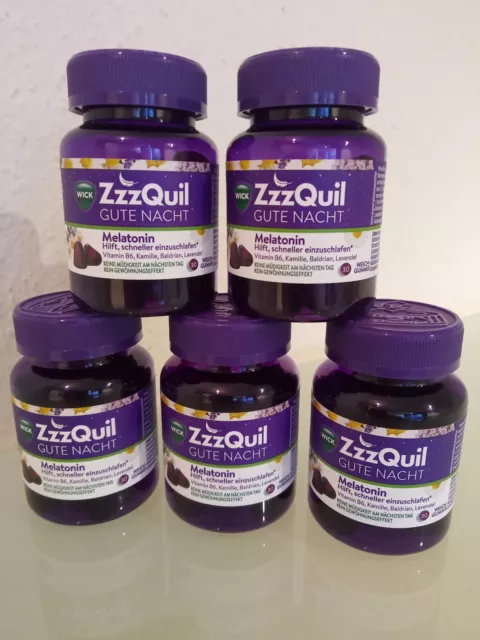 5 x WICK ZzzQuil GUTE NACHT | Fruchtgummis zur Einschlafhilfe, 150 Stück | NEU