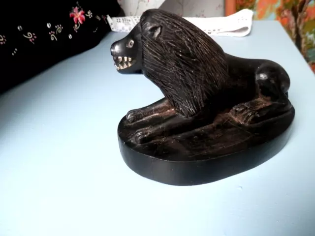 Vintage Hand Carved Wooden Lion Art Sculpture Figure