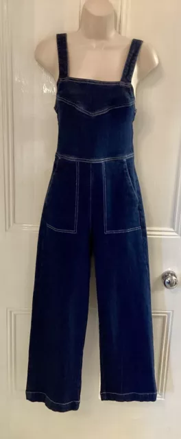 New Weekdays  Summer Navy Blue Denim Stretch Dungarees Size 6-8