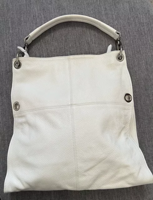 Valentina Italia White Leather Zip Top Satchel Bag 14x15