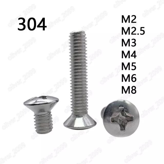 304 Stainless Steel Phillips Countersunk Raised Head Screws M2 M3 M4 M5 M6 M8