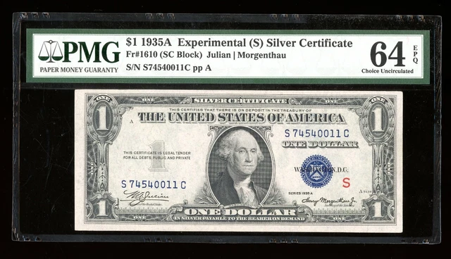 DBR 1935-A $1 Silver Experimental (S) Fr. 1610 PMG 64 EPQ Serial S74540011C