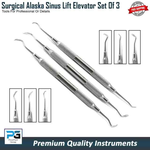 Dental Sinus Lift Alaska Elevators Curettes, Oral Periodontal Implant Pack Of 3