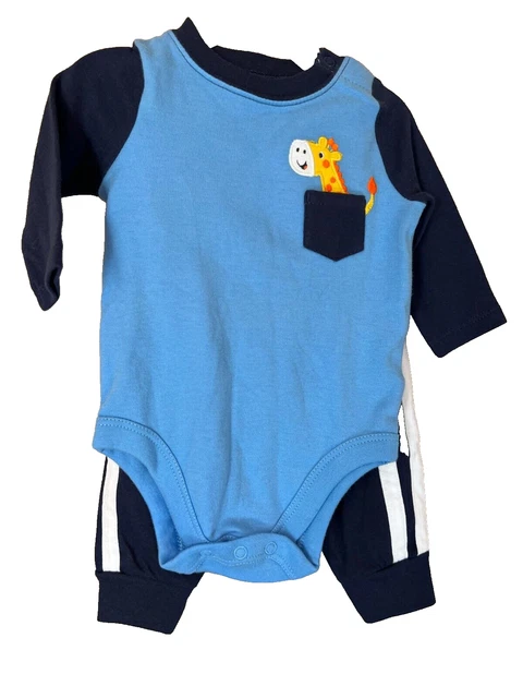 Boys Infant 0-3 Months Baby 2 Piece Blue Giraffe Pants Set Garanimals