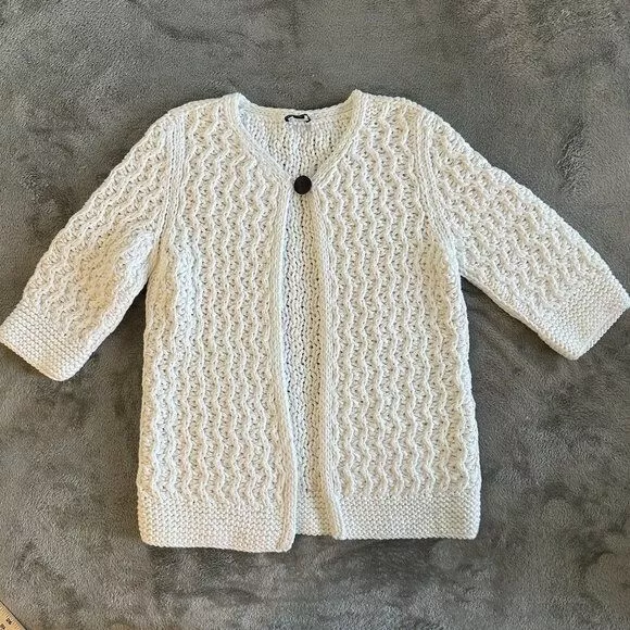 Lafayette 148 White Crochet Knit Cardigan Sweater Women's MEDIUM