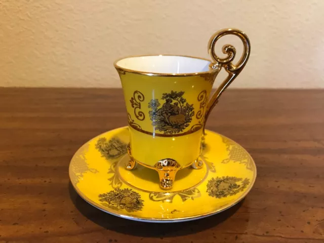 JKW Bavaria Western Germany Vintage Demitasse Footed Cup and Saucer Gold Accents