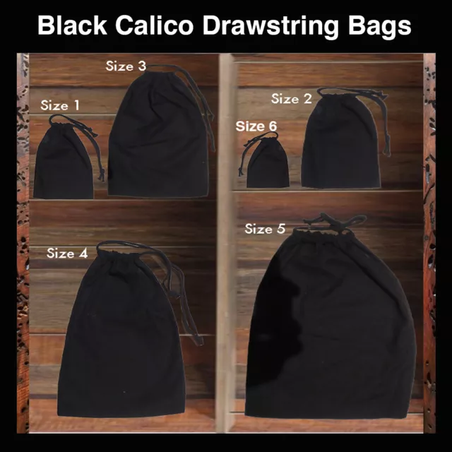 Black Calico drawstring Bags Calico Bags Black Drawstring Bags 145gsm