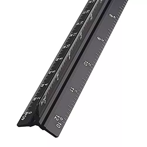 Khnum 12-Inch Architectural and Engineering Scale Ruler Set (Imperial), Laser-Etched Aluminum Triangular Drafting Tool
