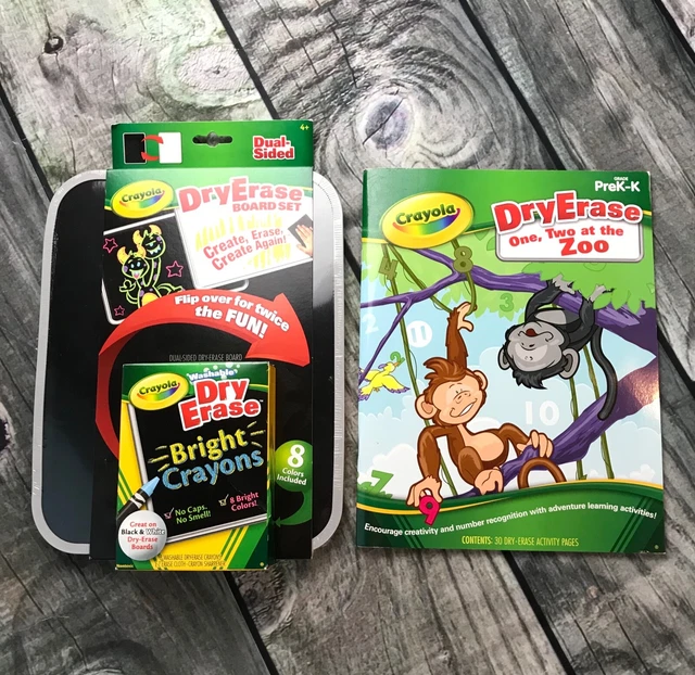 NEW Crayola Dry Erase Board + 8 Crayons + Workbook Pre K K Homeschool Writing
