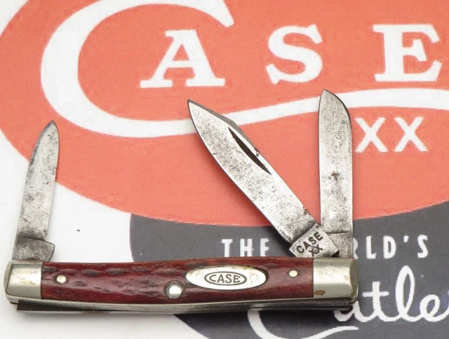 Antique 1940-1964 CASE XX 6333 Tiny Stockman Knife Red Bovine Bone Handles