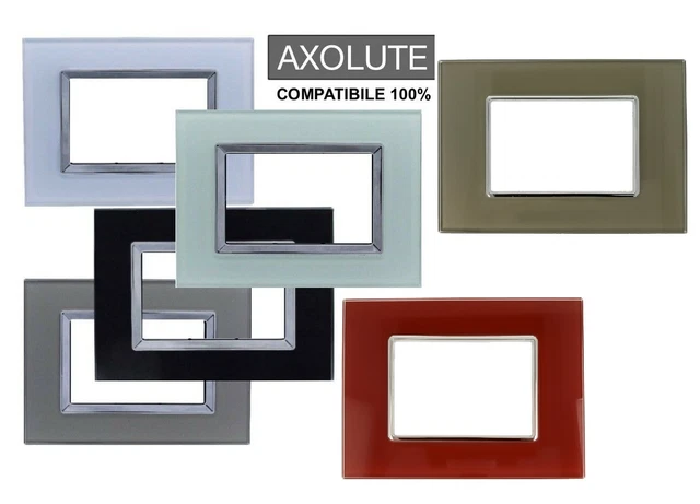 Placca Vetro Effetto Lucido Bianco Per Bticino Axolute - 3 Posti, Prese Elettriche Da Incasso
