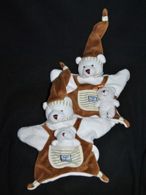 Lot 2 Peluche marionnette ours blanc brun poche DOUDOU ET COMPAGNIE + bébé TTBE