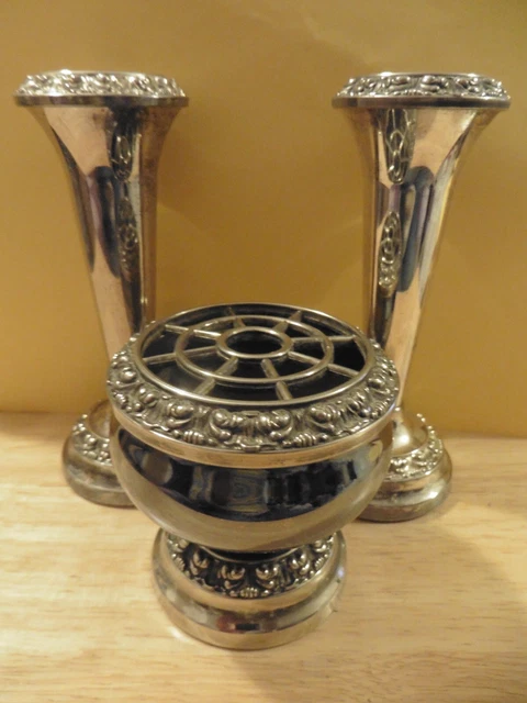 3 Vintage Matching "Ianthe" Silver-Plated Items - Rose Bowl & Posy / Bud Vases