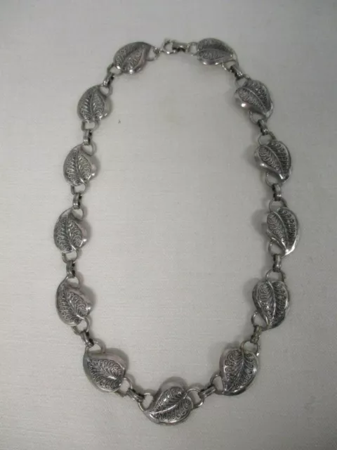 Vintage Signed Danecraft Sterling Silver Leaf Link Necklace ~ 15 1/2"