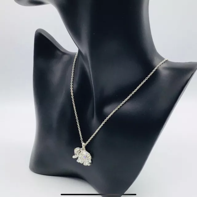 Necklace Elephant Pendant Chain Rhinestone Crystal Animal Silver Tone Jewelry