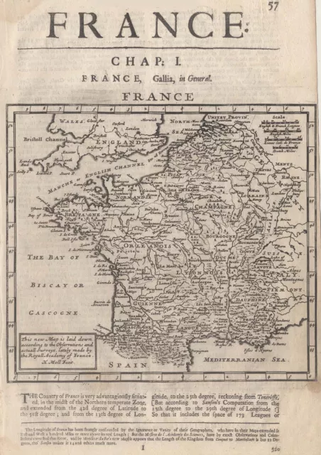 Frankreich Original Kupferstich Landkarte Moll 1701