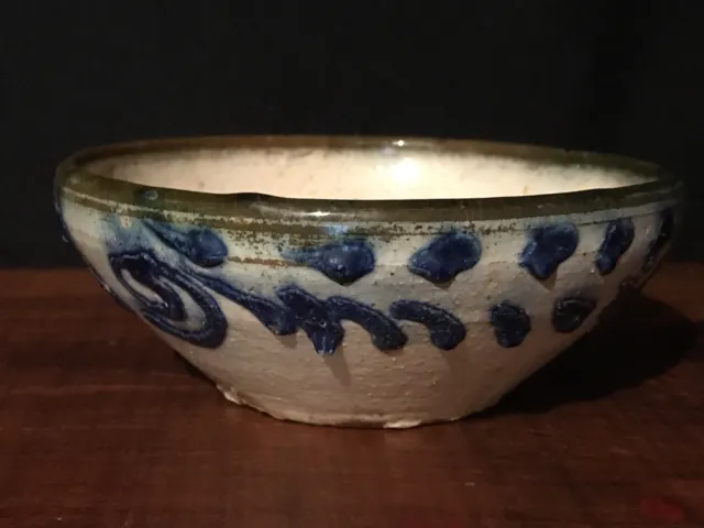 Antique Vintage Primitive Unusual Folk Art Salt Glaze Bowl AAFA