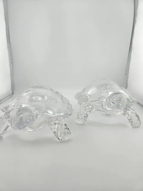 2 CRISTAL D'ARQUES Lead Crystal TURTLE FRANCE 1993 GLASS TURTLES 7inch