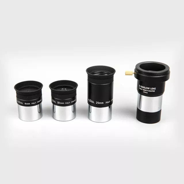 1.25 Inch Plossl Eyepiece Kit 4 10 25 mm + 2X Barlow Lens Telescope Accessory