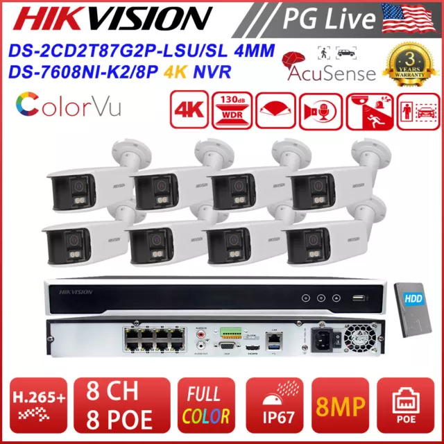 Hikvision 8CH 8MP Acusense Panoram ColorVu IP Camera 2 Way Audio CCTV System Lot