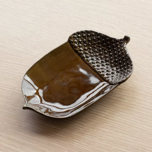 Novelty Brown Acorn 15cm Ceramic Tea Bag Tidy Holder Spoon Rest Trinket Key Tray