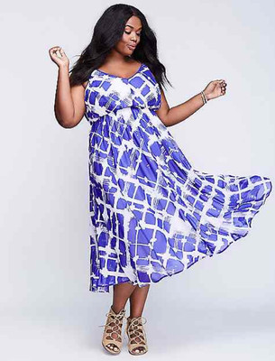 LANE BRYANT Dress Plaid Chiffon Fit & Flare 14 16 18 20 22 Blue/White 1x 2x 3x