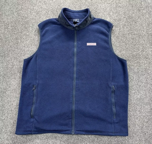 Vineyard Vines Mens Golf Vest XLarge Fleece Gray Blue Accent Full Zip Jacket