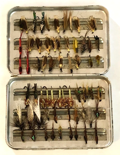PERRINE #66 FLY Box w/60 Trout Flies, Fly Fishing NR $4.25 - PicClick