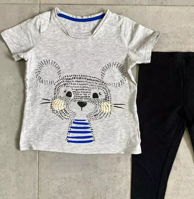 M&S/Primark Girls Age 3-4yrs 2 Pc Outfit: Mouse Print T And Blk Leggings VGC