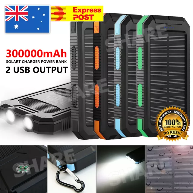 300000MAH PORTABLE SOLAR Panel Dual USB External Battery Power Bank Pack  Charger $19.95 - PicClick AU