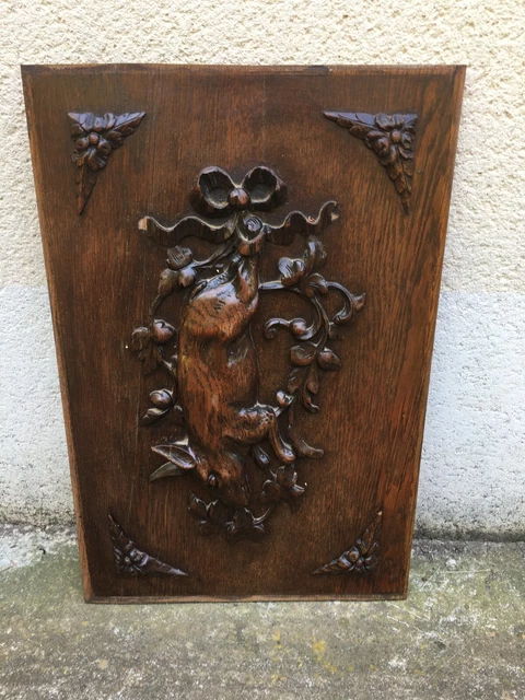 Antique 19th century black forest furniture panel door French woodwork Rabbit