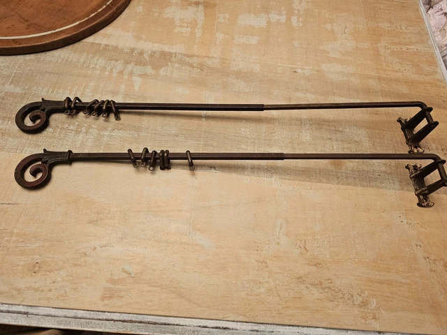 Vintage Pair Victorian Metal Swing Arm Curtain Rods 2 Brackets 12 Clips