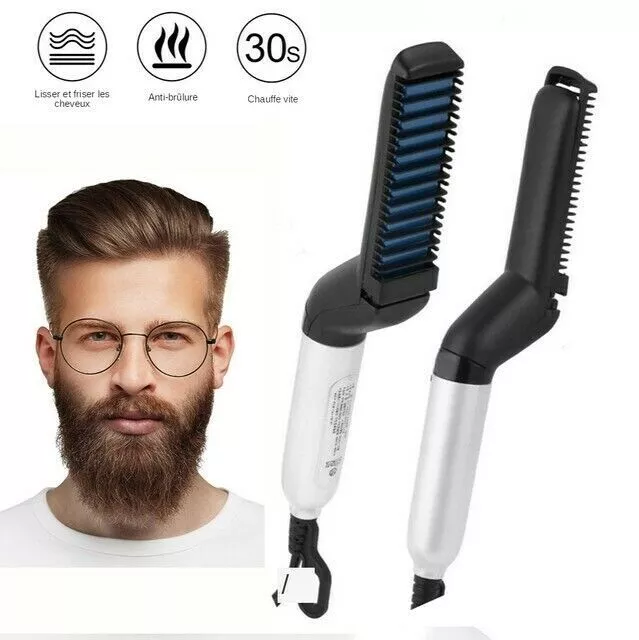 Peigne Lisseur Barbe Homme Brosse Électrique Fer à Lisser Redressement Cheveux