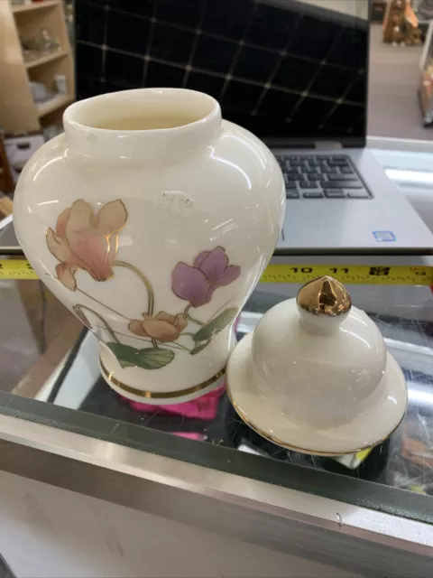 Fine China JAPAN Floral Porcelain Ginger Jar Urn Vase with Lid Floral Gold Trim 2