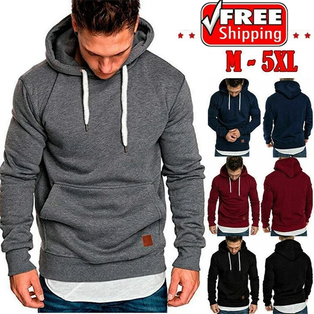 Uomo Felpa con Cappuccio Casual Solido Tasca Slim Fit Maglione Pullover Cime