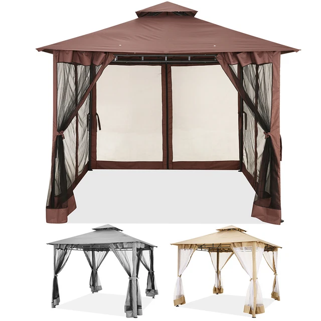 Klapp Pavillon Faltbar 3x3 m Pavillion Gartenzelt Wasserdicht mit 4 Moskitonetz