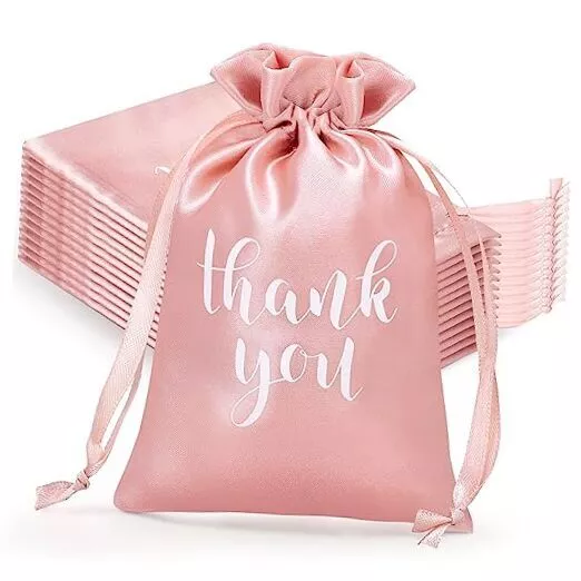 50 Pcs Thank You Satin Gift Bags Drawstring Jewelry 5 x 7 Inch Rose Gold