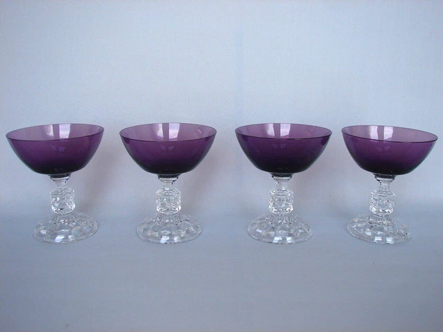 Set of 4 Fostoria Glass AMETHYST AMERICAN LADY 4-1/8" Sherbet/Champagne 4 oz
